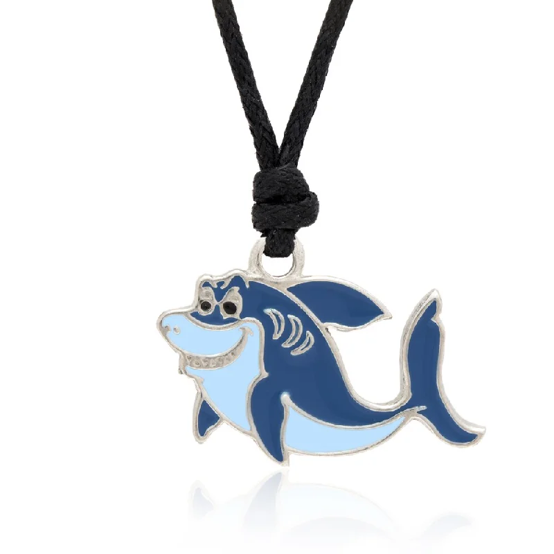 birthstone necklace for birthday gifts -Molly and Emma Blue Enamel Shark Necklace