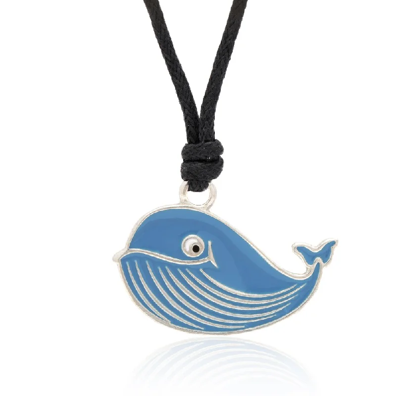 luxury pearl necklace for brides -Molly and Emma Blue Enamel Whale Necklace