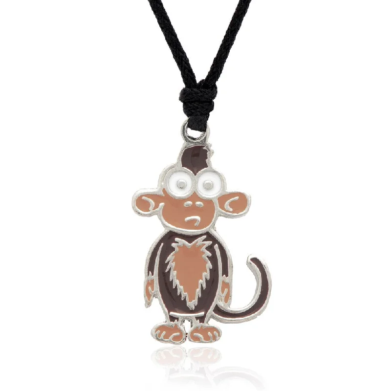 moonstone necklace for women -Molly and Emma Brown Enamel Monkey Necklace