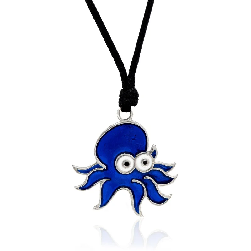 sterling silver heart necklace -Molly and Emma Bue Enamel Octopus Necklace