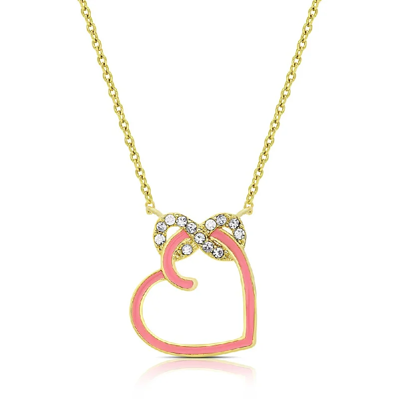 geometric necklace for women -Molly and Emma Gold Overlay Cubic Zirconia Infinity and Pink Enamel Heart Necklace