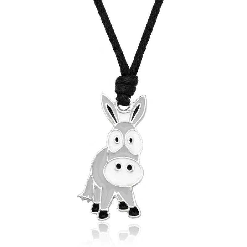 oval pendant necklace for women -Molly and Emma Grey Enamel Donkey Necklace