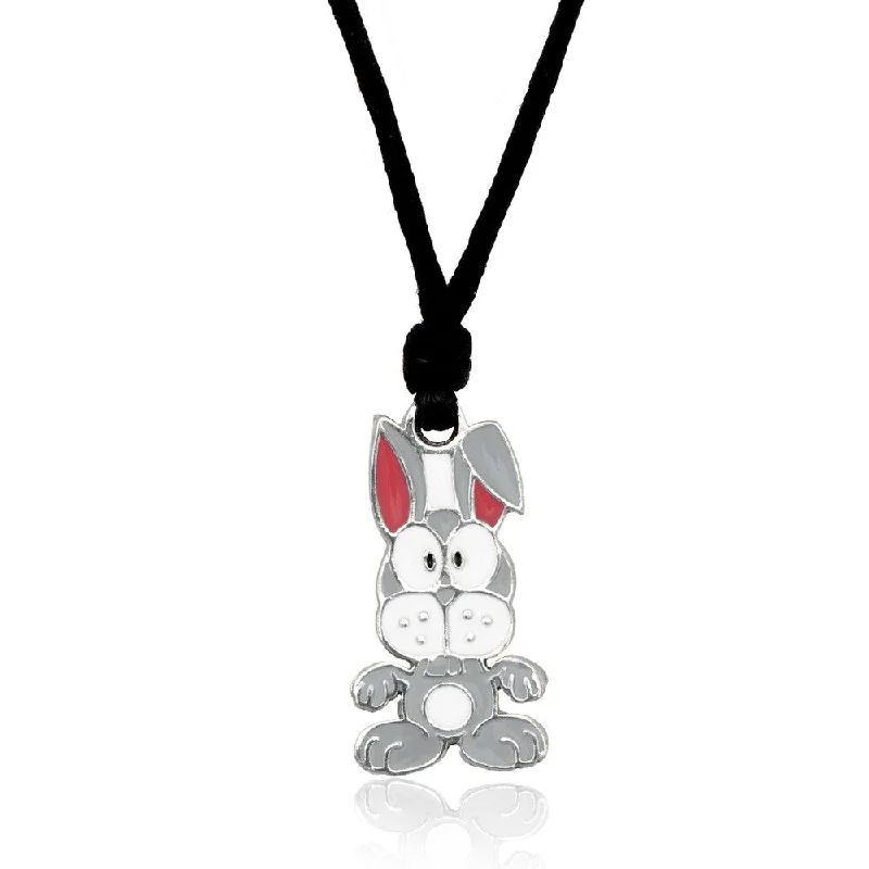 simple silver necklace for men -Molly and Emma Grey Enamel Rabbit Necklace