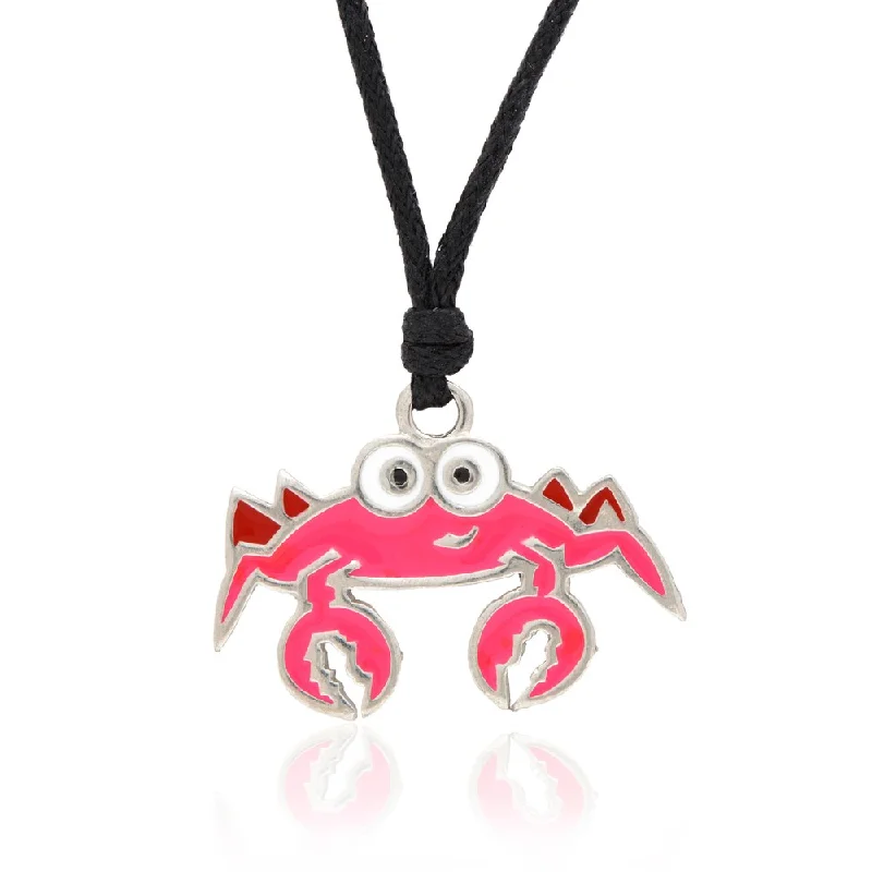 snake chain necklace for men -Molly and Emma Pink Enamel Crab Necklace