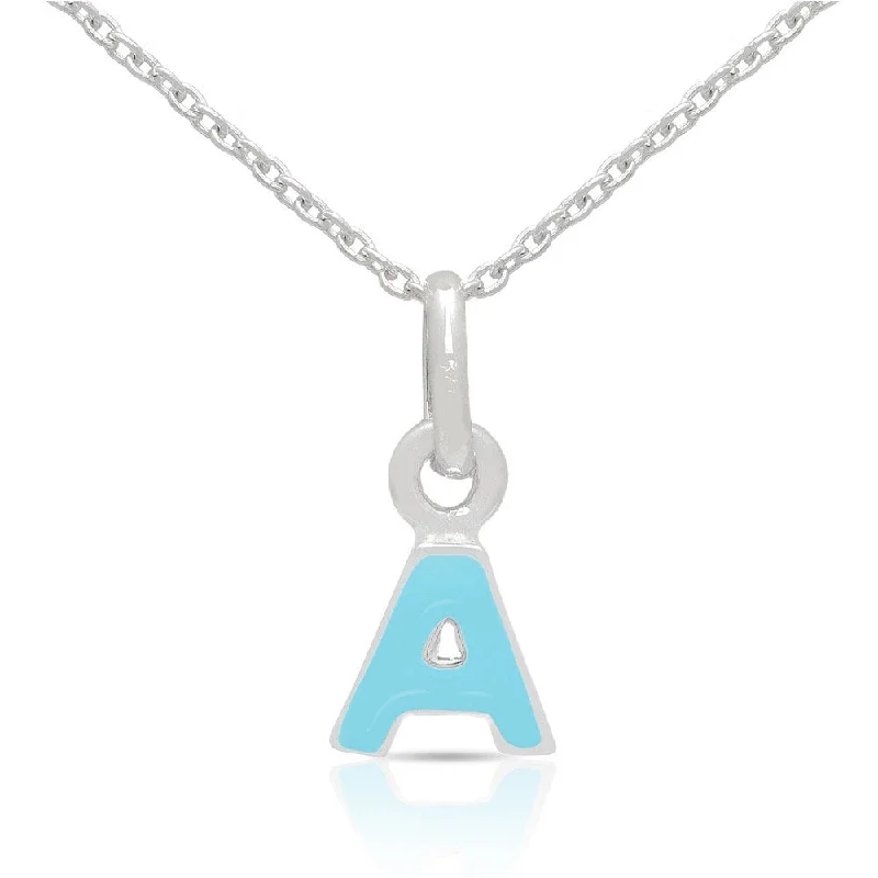 custom engraved necklace for women -Molly and Emma Sterling Silver Blue Enamel A to Z Option Initial Necklaces