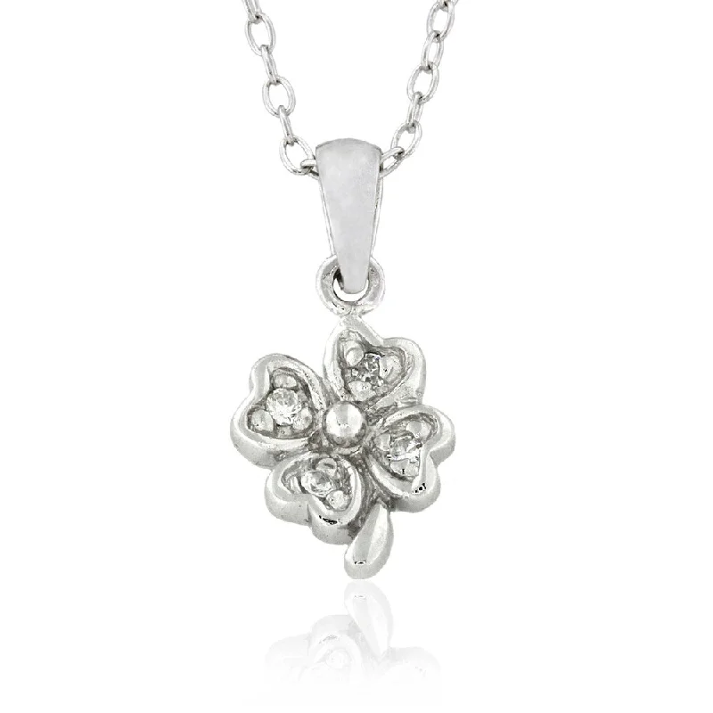 simple silver necklace for men -Molly and Emma Sterling Silver Children's Cubic Zirconia Flower Necklace