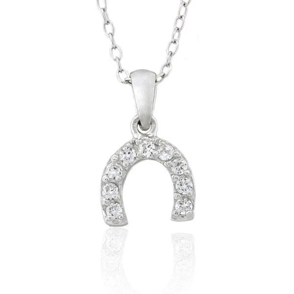 flower pendant necklace for women -Molly and Emma Sterling Silver Children's Cubic Zirconia Horseshoe Necklace