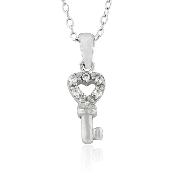 double chain necklace for men -Molly and Emma Sterling Silver Children's CZ Key Necklace