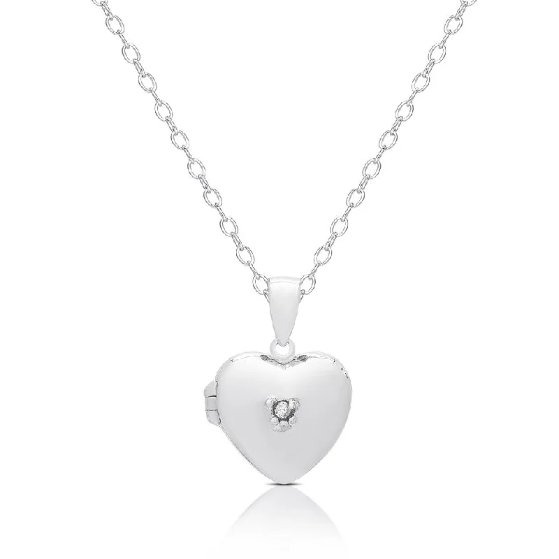 braided leather necklace for men -Molly and Emma Sterling Silver Cubic Zirconia Accent Heart Locket - White