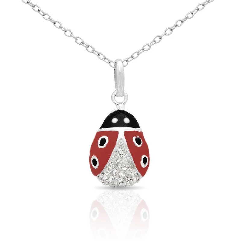 contemporary pendant necklace for women -Molly and Emma Sterling Silver Enamel Ladybug Necklace