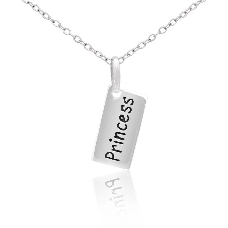 gold necklace for women -Molly and Emma Sterling Silver 'Princess' Dog Tag Necklace