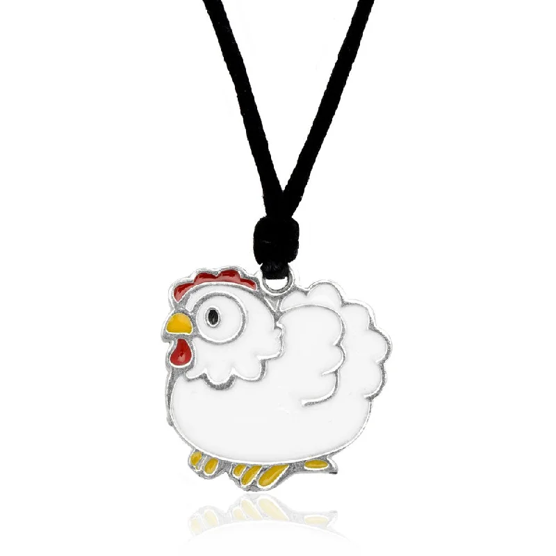 moon pendant necklace for women -Molly and Emma White Enamel Chicken Necklace