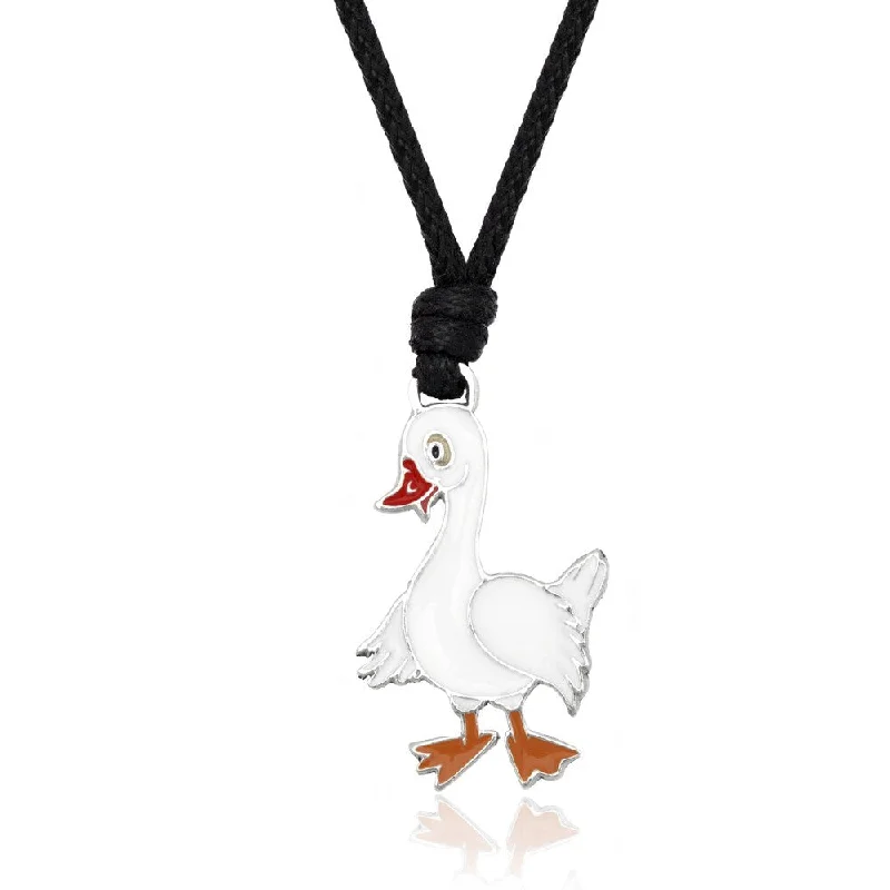 stylish choker necklace for women -Molly and Emma White Enamel Swan Necklace