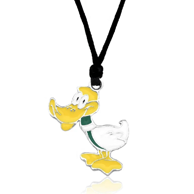 sterling silver necklace for men -Molly and Emma Yellow Enamel Duck Necklace