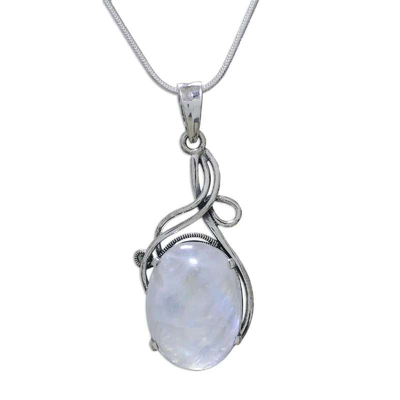 pendant necklace for everyday wear -Novica Sterling Silver 'Flirt' Moonstone Necklace (India)