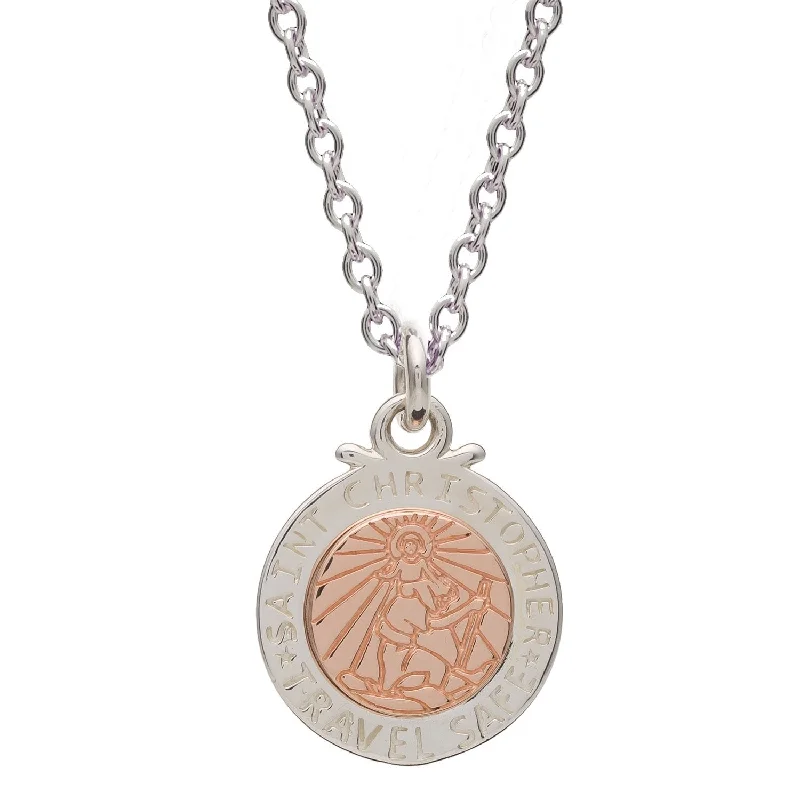 layered necklace set for women -Personalised St Christopher Necklace - Silver & Rose Gold