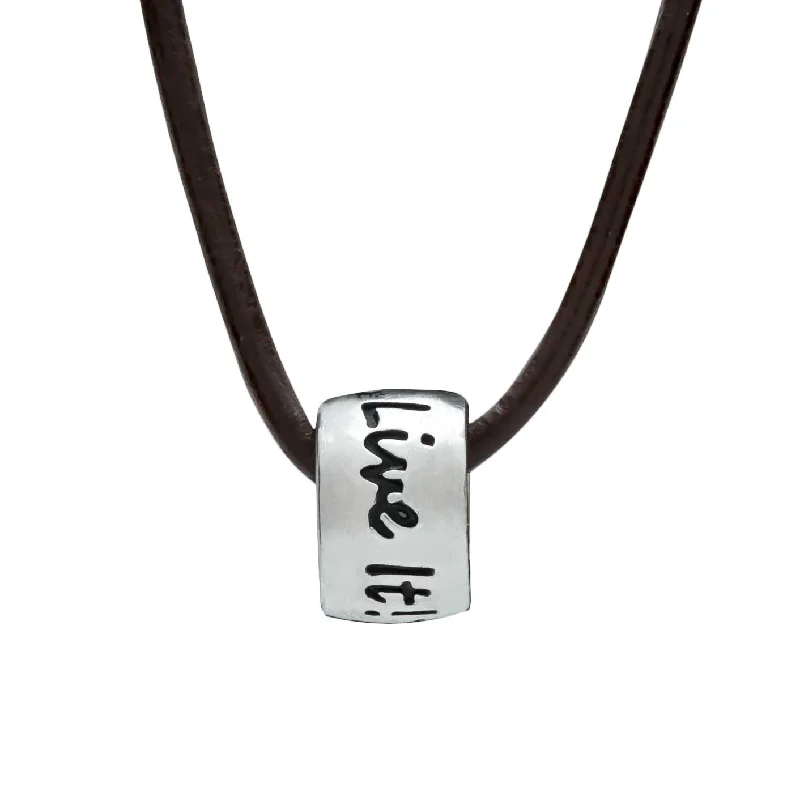 simple gold necklace for men -One Life, Live It! Recycled Silver & Leather or Vegan Necklace