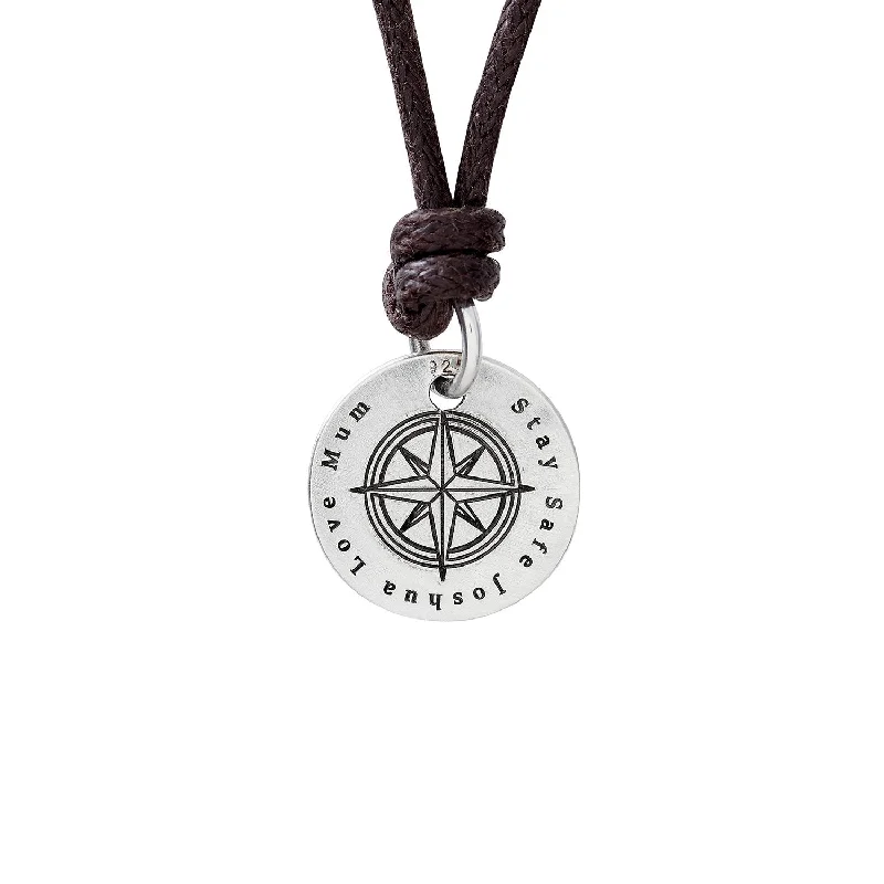 geometric necklace for women -Personalised Compass Silver Disc Necklace