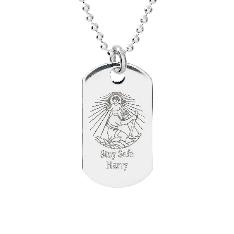 luxury gold necklace for women -Personalised Skinny Dog Tag St Christopher Silver Necklace