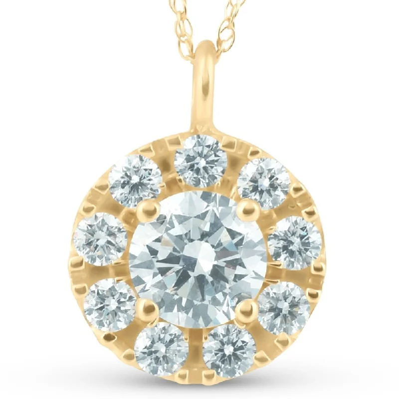 anniversary gift necklace for her -Pompeii3 1 1/2 Ct TDW Halo Round Diamond Pendant 14k Yellow Gold Clarity Enhanced