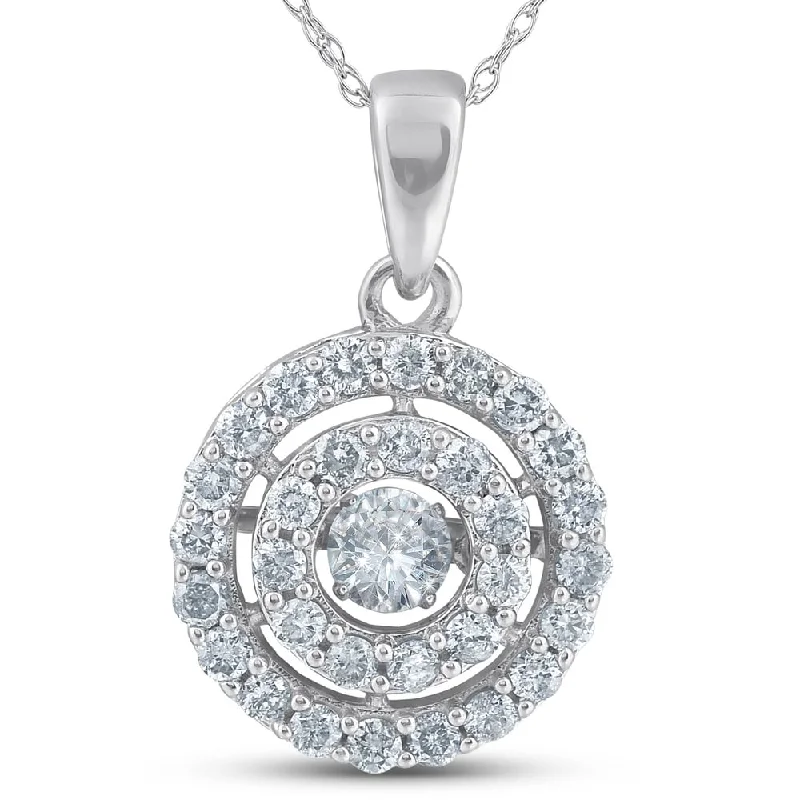 colorful stone necklace for girls -Pompeii3 10k White Gold .80ct TDW Double Halo Circle Dancing Diamond Pendant Necklace