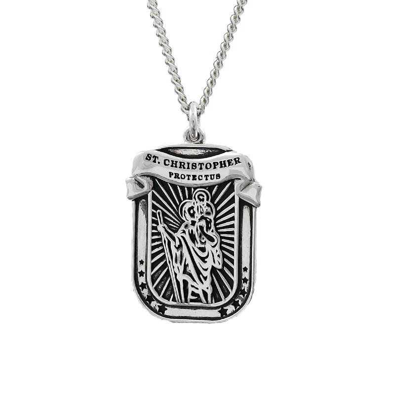 diamond pendant necklace -Protectus' St Christopher Dog Tag Personalised Silver Necklace