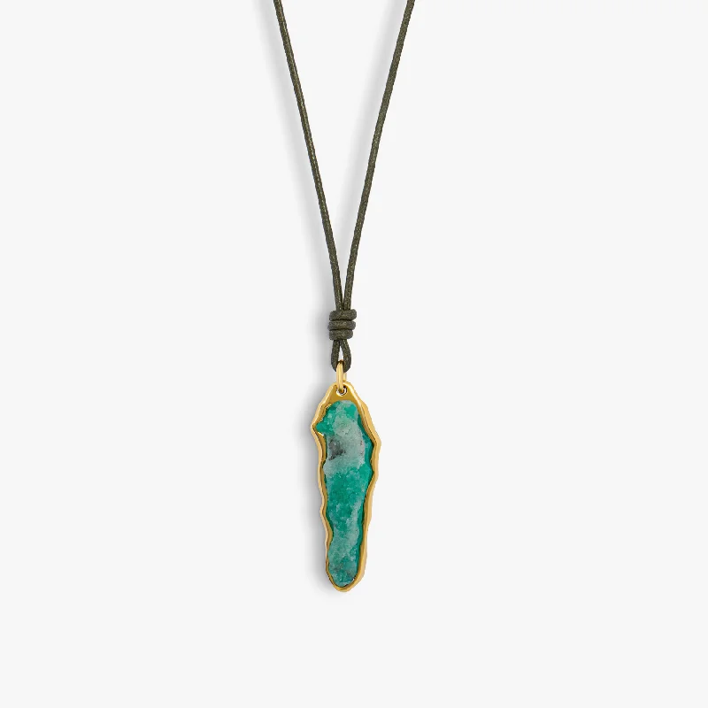 small pendant necklace for men -Rough Emerald (35.40ct) pendant in 18k yellow gold