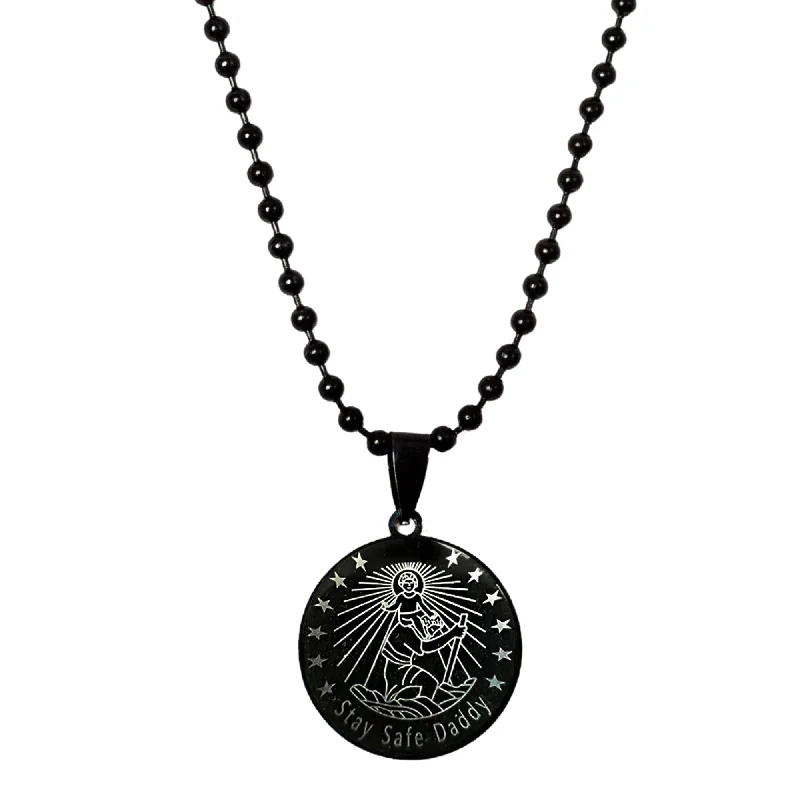 contemporary pendant necklace for women -Saint Christopher Personalised Black Steel Pendant