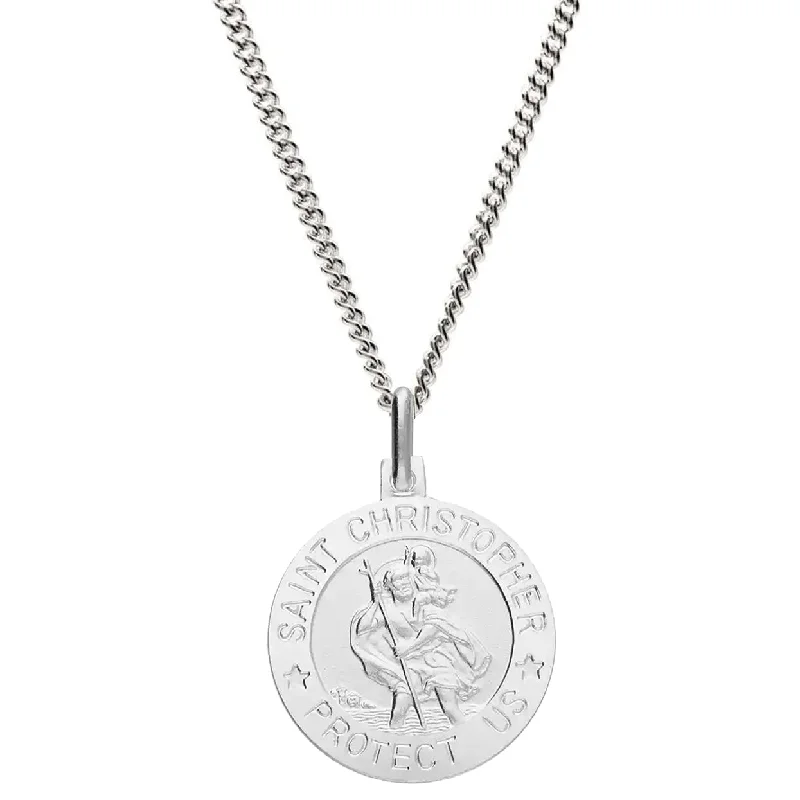 initial necklace for women -Silver 'Protect Us' St Christopher Necklace