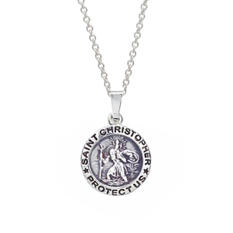 pendant necklace for layering -Small Saint Christopher Personalised Silver Necklace