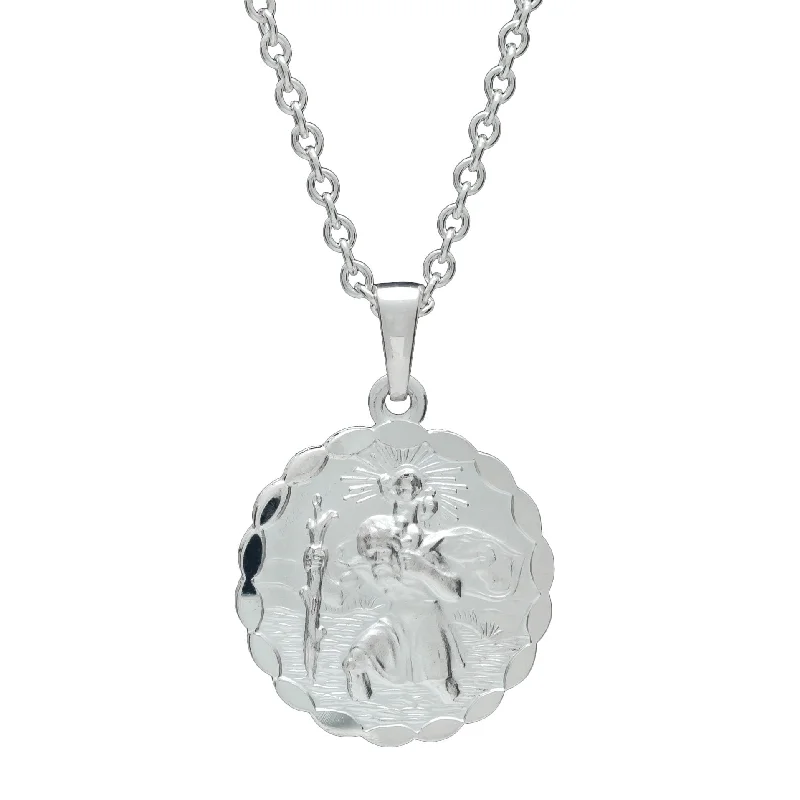 initial necklace for women -St Christopher Ellipse Border Personalised Silver Necklace