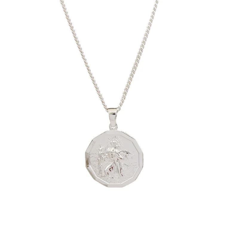 multi-layer necklace for women -St. Christopher Small Dodecagon Necklace (Cast Sterling Silver)