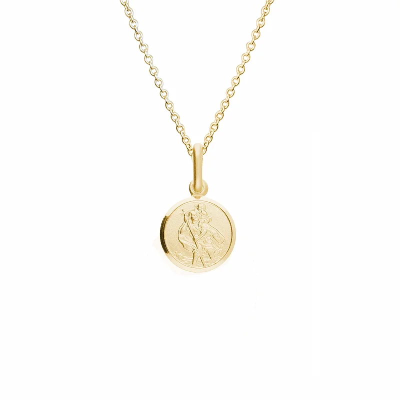 unique necklace for men -Tiny 10mm Solid 9ct Gold St Christopher Pendant