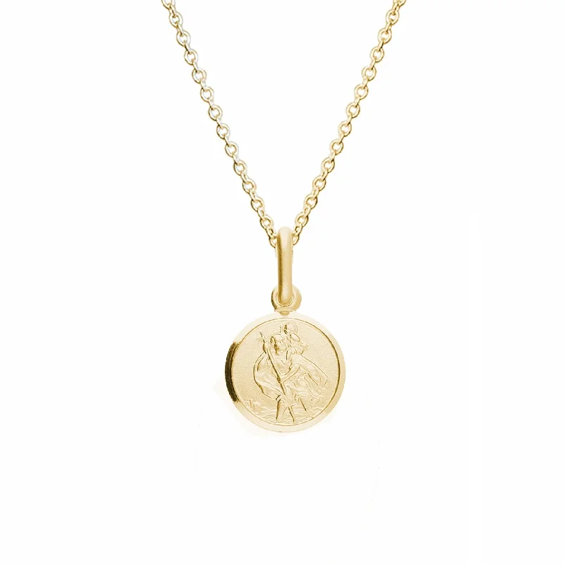 layered necklace set for women -Tiny 12mm Solid 9ct Gold St Christopher Pendant