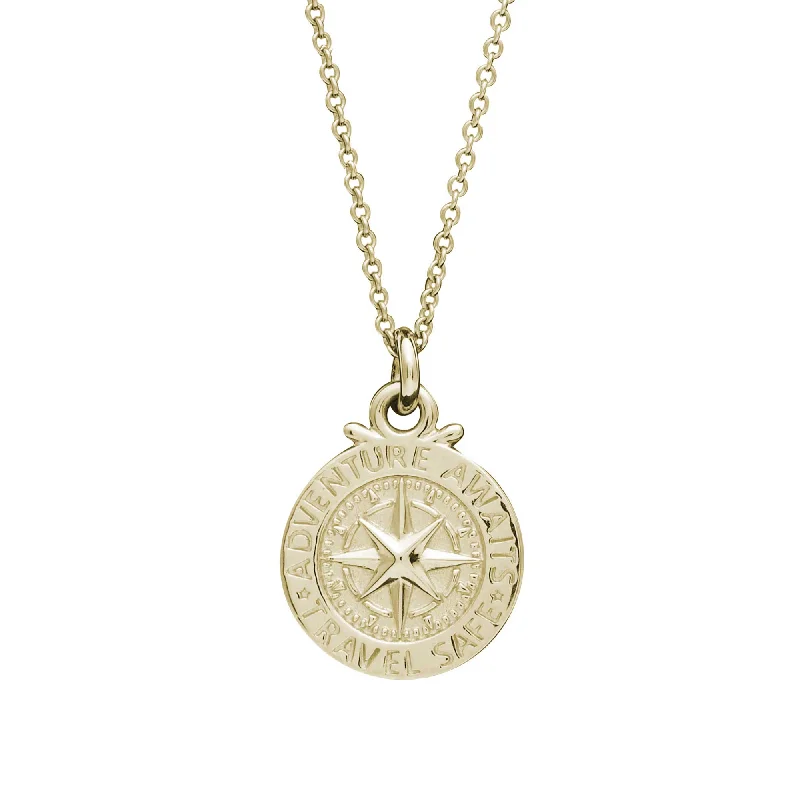 spiritual necklace for women -Travel Safe Compass Personalised Solid Gold Necklace