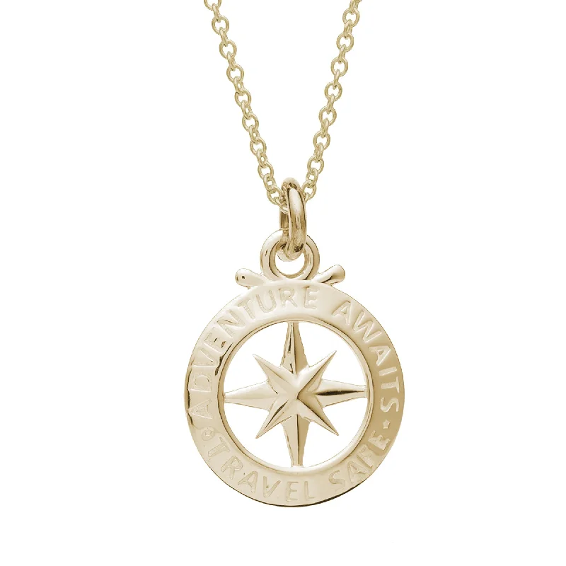 engraved name necklace for gifts -Travel Safe Outline Compass Small Solid Gold Necklace