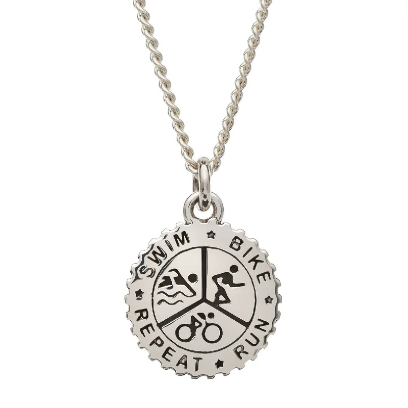 fashion statement necklace -Triathlon Small Swim Bike Run Personalised Silver Necklace