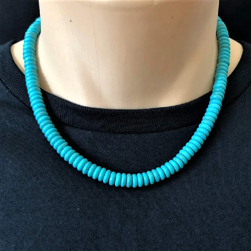 two-tone necklace for women -Turquoise Howlite Mens Disc Beaded Necklace