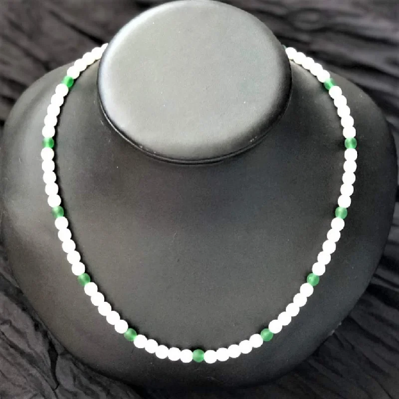 spiritual necklace for women -White and Green Beaded Mens Necklace