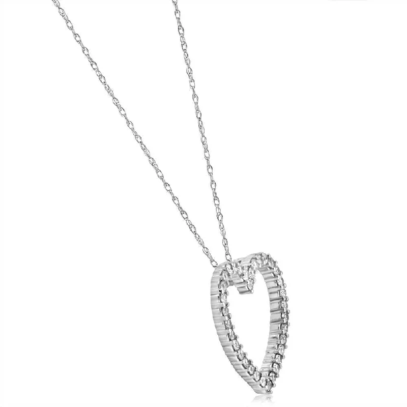 personalized charm necklace for moms -White Gold 1/2ct Diamond Heart Pendant Necklace