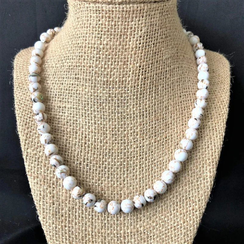 thick chain necklace for men -White Mosaic Shell Mens Beaded Necklace