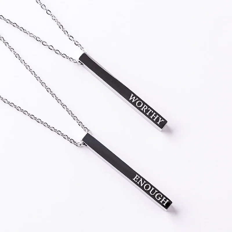 two-tone necklace for women -Worthy/Enough Bar Necklace