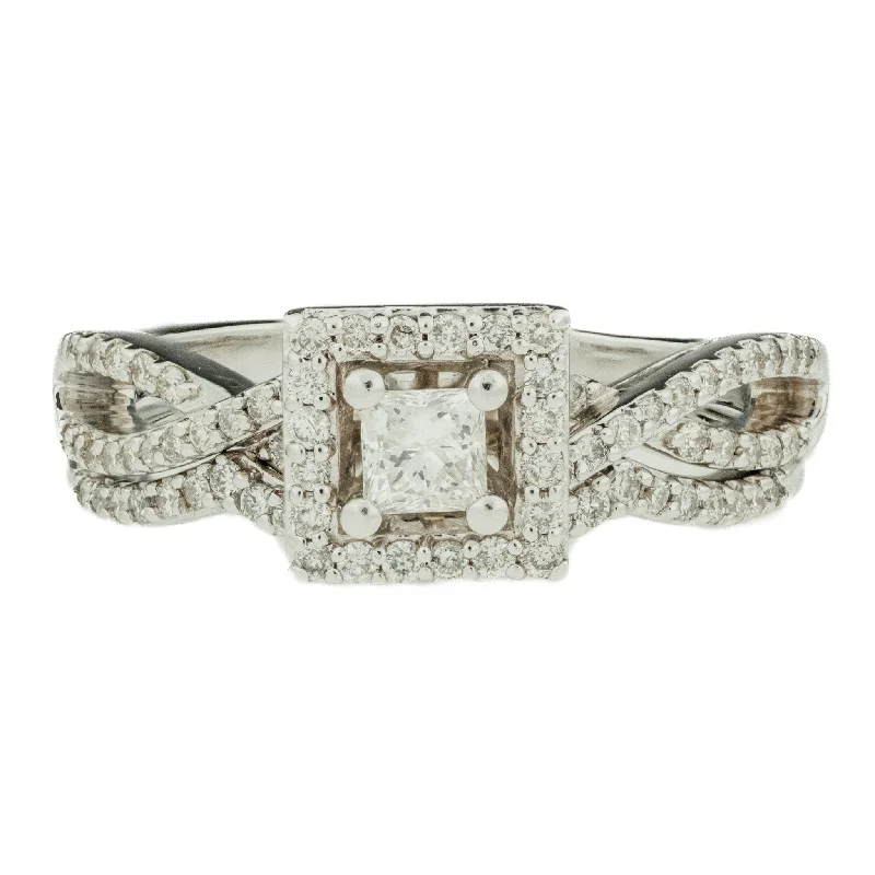 ring sets for brides-0.20ct Princess Cut Diamond and 0.76ctw Multi Diamond Wedding Set in 14K White Gold - Size 6.75