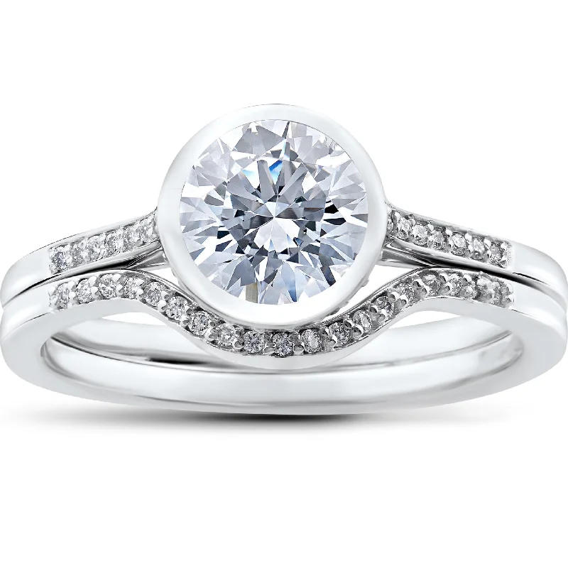 engagement rings for women-1 1/5 ct Lab Grown Diamond Engagement Ring Set 14k White Gold