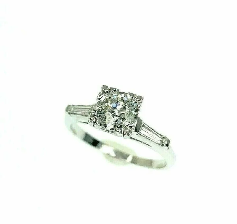 silver ring sets for women-1.20 Carats t.w. Diamond 3 Stone Platinum Wedding/Anniversary Old Euro Center