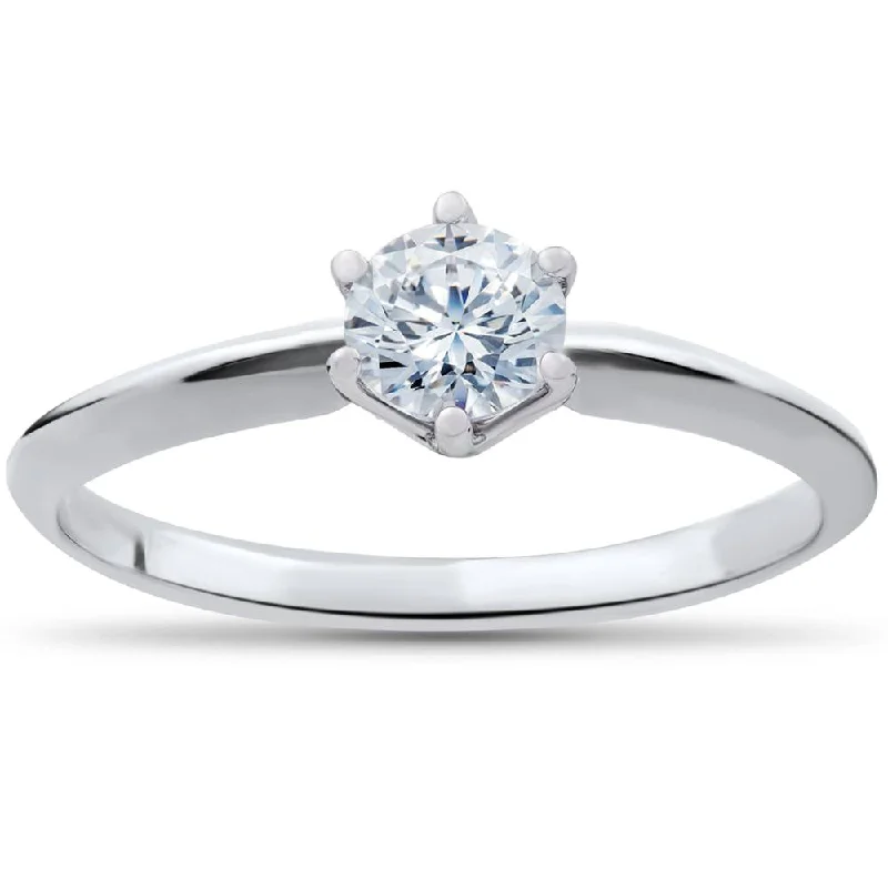 moonstone rings-1/3ct Round Diamond Solitaire Engagement Ring 14K White Gold Size 6