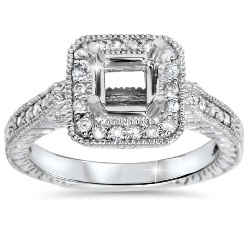 custom wedding bands-1/3ct Vintage Princess Cut Engagement Ring Setting 14K White Gold