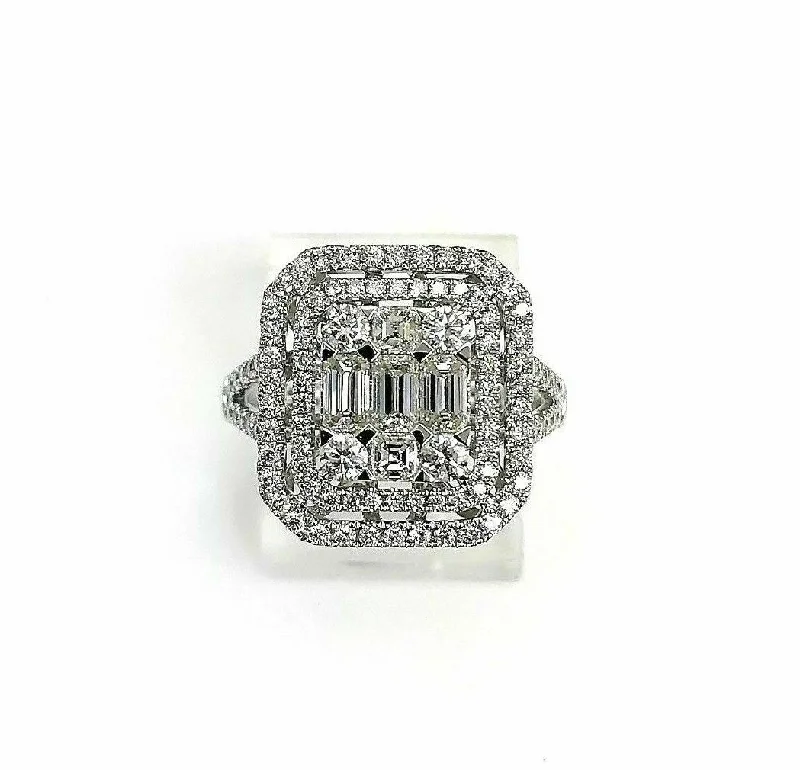 women’s stackable rings-1.40 Carats Diamond Halo Wedding/ Anniversary 18K White Gold Center 3 Carat Size