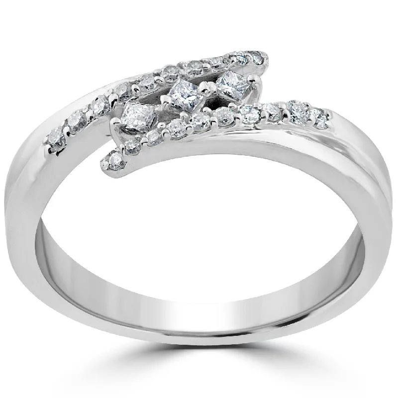 luxury engagement rings-1/5 ct Princess Cut Diamond 3 Stone Engagement Anniversary Ring 10k White Gold