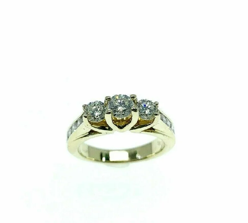 cubic zirconia rings-1.50 Carats 3 Stone Round Brilliant Cut Diamond Wedding Ring 14K Yellow Gold